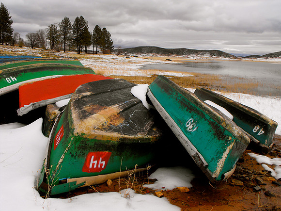 Boats along Lake Cuyamaca
